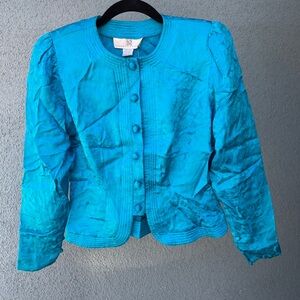 Vintage Silk Blue Button Up Blouse by Illustrations